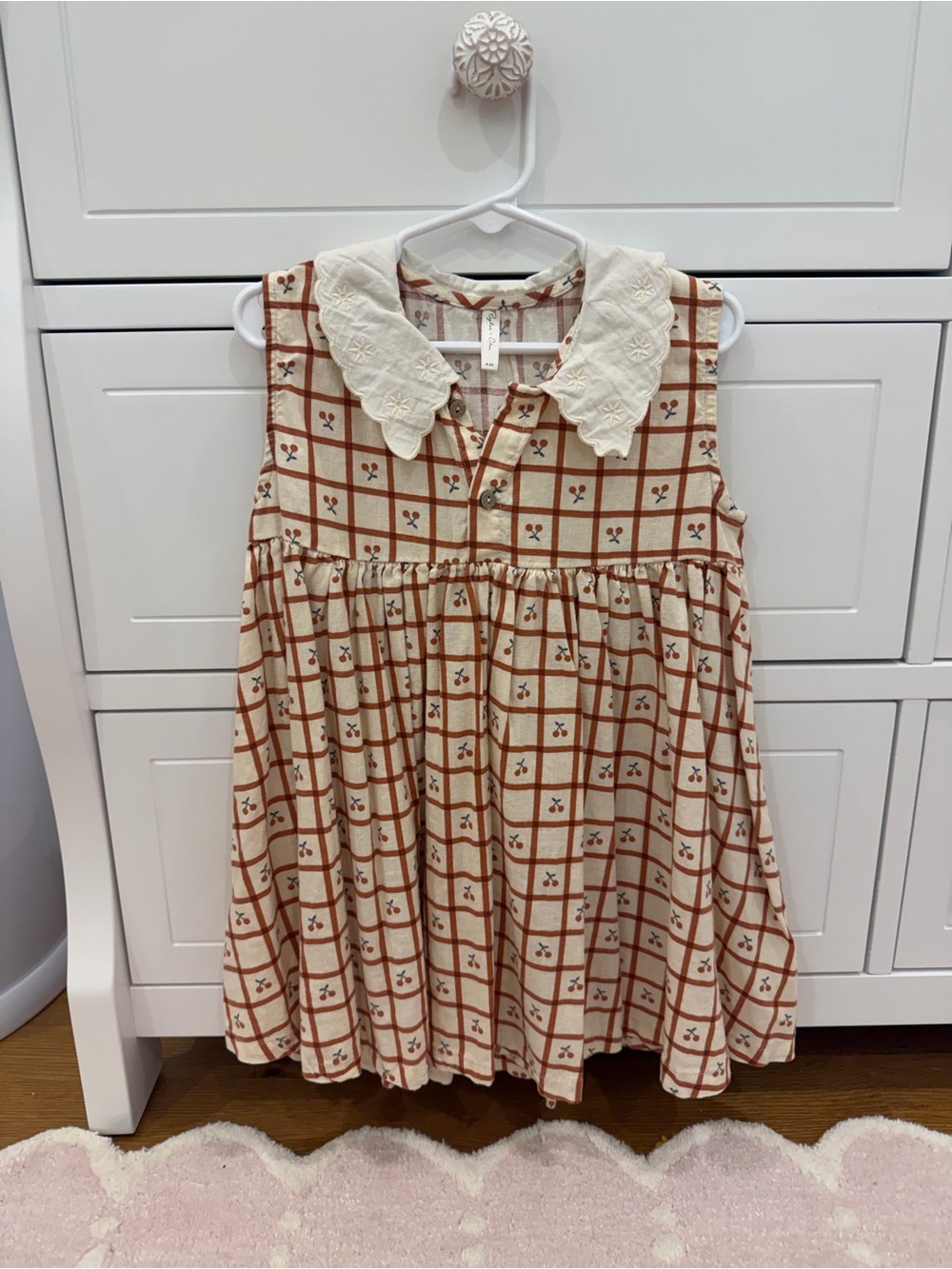 Rylee + Cru Cherry Sleeveless Dress with Embroidered Collar